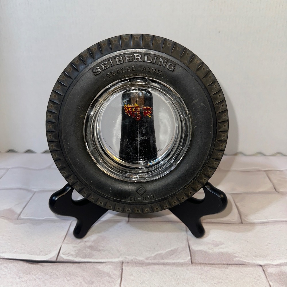 Vintage Seiberling Sealed-Aire‎ Tire Ashtray Glass Insert Automotive Advertising